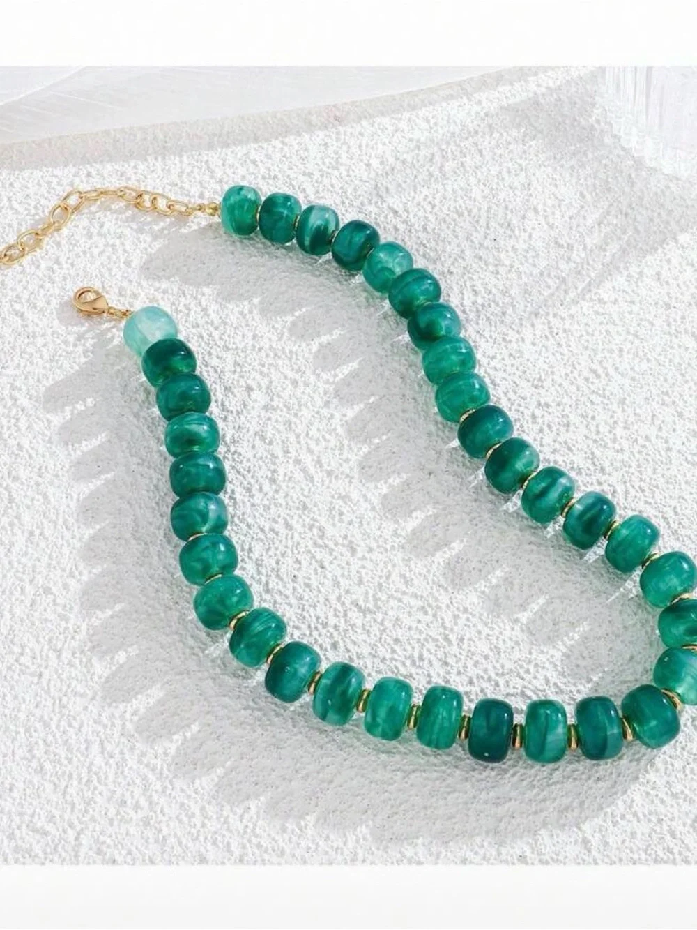 NWT Emerald Green Chunky Bead Necklace with Gold Accents